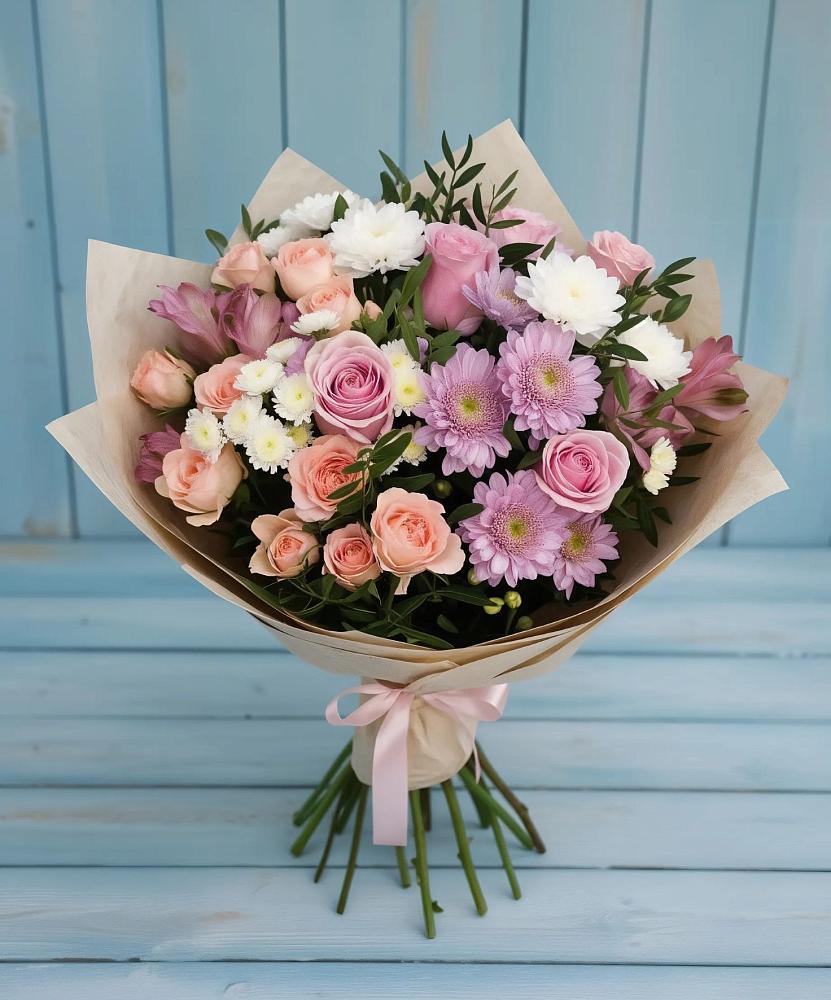Букет цветов из: Хризантемы, Розы и Альстромерии в Пучежи