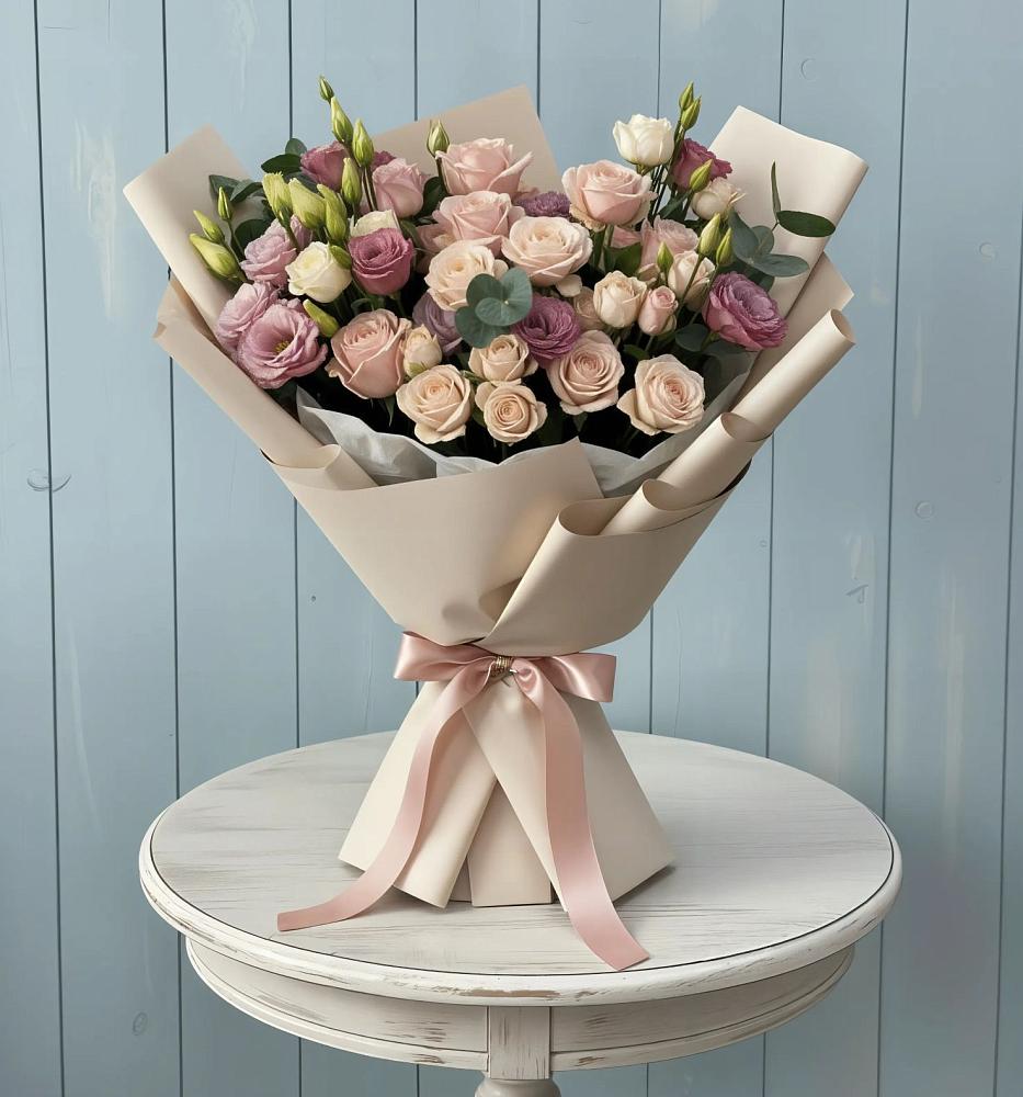 Букет цветов из: Розы и Лизиантусы в Пучежи